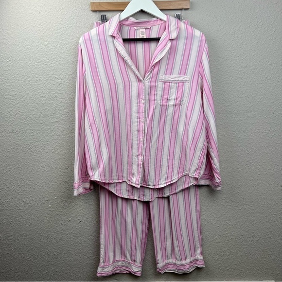 Victoria's Secret Cotton Modal Blend Metallic Pin Stripe Pajama Set in Pink Sz S - Picture 1 of 12